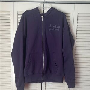 Broken Planet full zip Hoodie Sz L purple 100% organic cotton front pockets